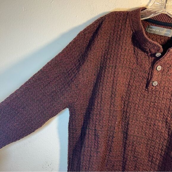 OSCAR DE LA RENTA MENS SWEATER XL BROWN HENLEY ACADEMIA EVERYDAY COZY CABIN - Picture 4 of 11